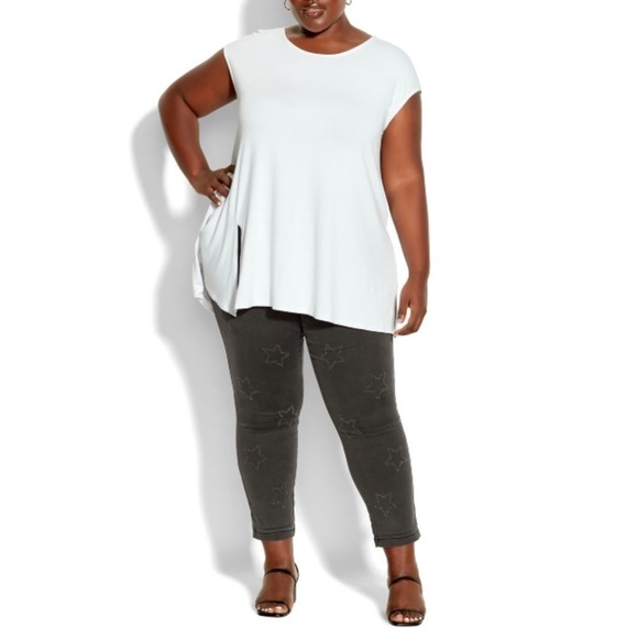 Avenue Elastic Waistband Black Star Embellished Stretch Crop Jean (JN03.5) - Picture 7 of 12